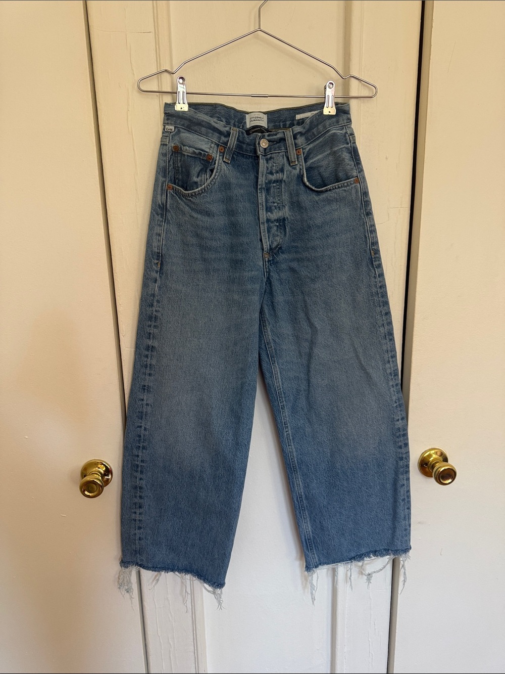 Citizens Of Humanity Raw-Hem Wide Leg Medium Blue Jeans